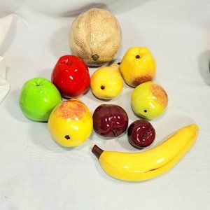 VTG 10 pcs Glazed Ceramic Fruit Hand Painted Realistic Kitchen Decor Display
